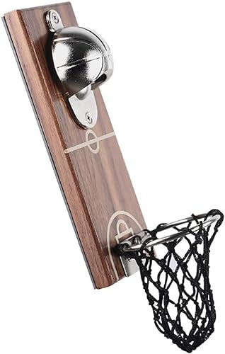 CAFFIA Weinbierflaschenöffner Wandmontage Basketball Flaschenöffner mit eingebetteter Cap Catcher Kühlschrank Küche Gadgets