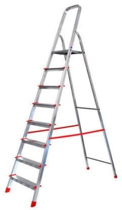 inferramenta Scala Scaletto 8 Gradini per uso professionale in Alluminio Portata 150 Kg Certificazione EN 131 Con Vano Portaoggetti