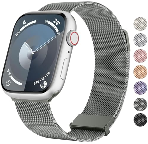 Vancle Armband für Apple Watch 40mm 41mm 38mm 42mmm 44mm 45mm 49mm für Damen Herren, Edelstahl Metall Ersatzarmband mit Verbesserter Magnet für iWatch Series 9 8 7 SE 6 5 4 3 2 1 Ultra, Graphit