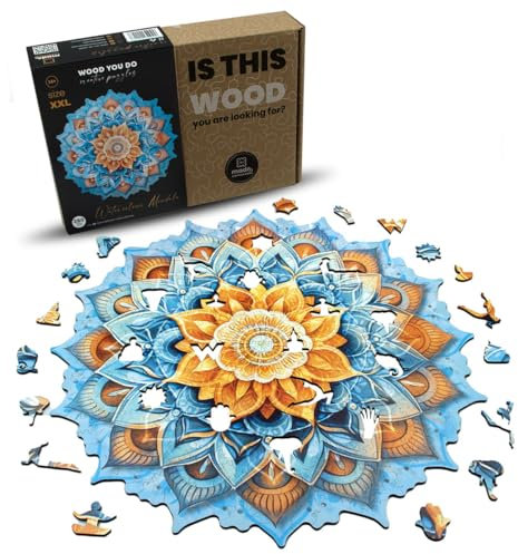 WOOD YOU DO Holzpuzzle Kunstmotiv Holzpuzzle Für Erwachsene Wooden Puzzle Holzpuzzles Geschenkidee 380 Teile, 37x37cm (Blue Mandala, A2, XXL)