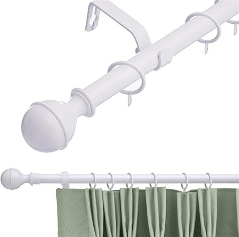 19 mm Extendable Metal Curtain Pole Rods - White (Ball Finials, 210-360 cm)