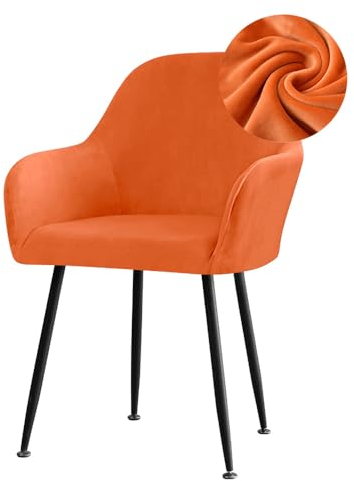 Highdi Stuhlhussen mit Armlehne, Stretch Samt Stuhlbezug Hochlehner Esszimmerstühle Bezug Sesselbezug Hussen für Stühle Waschbar Universal für Esszimmer Hotel Bankett Deko (Orange,1 Stück)