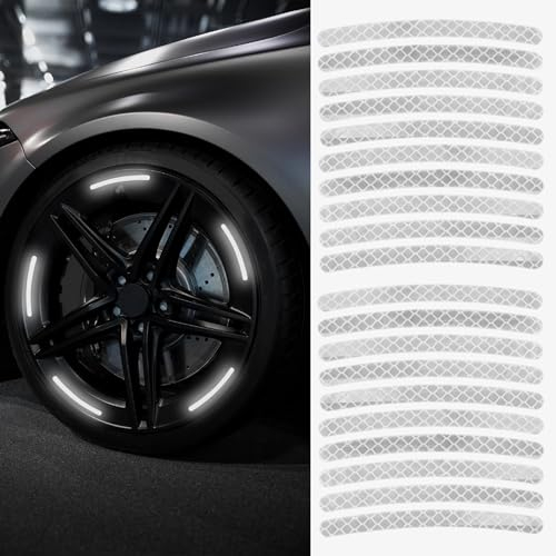 deemars 20PCS Reflektierende Auto-Rad-Dekorstreifen-Aufkleber, Anti-Scratch Reflektierende Reifen Felgen Aufkleber, Auto Exterieur Zubehör Reifenaufkleber Universal für Autos (Silberfarben)