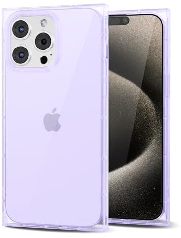 Svanove for iPhone 15 Pro Max Clear Case Square Rectangle Edge, Aesthetic Trendy Girly Transparent Silicone Rubber Phone Case for Women, Thin Slim TPU Bumper Protective Cover, Purple Lilac Lavender