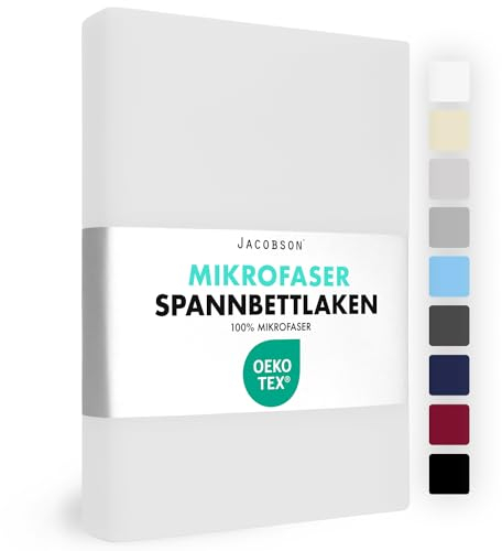 JACOBSON Spannbettlaken 180x200-200x200, Premium Mikrofaser Spannbetttuch 160g/m², Bettlaken (180x200cm - 200x200cm, Weiß)