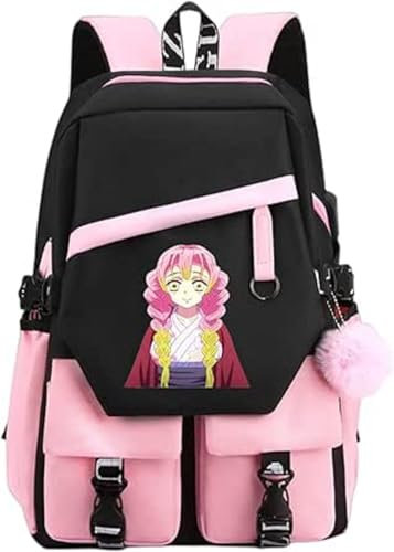 SPIRTUDE Anime Backpack Nezuko Backpack Daypack BookBag Cosplay Laptop Backpacks with keychain (Pink-Kanroji Mitsuri)