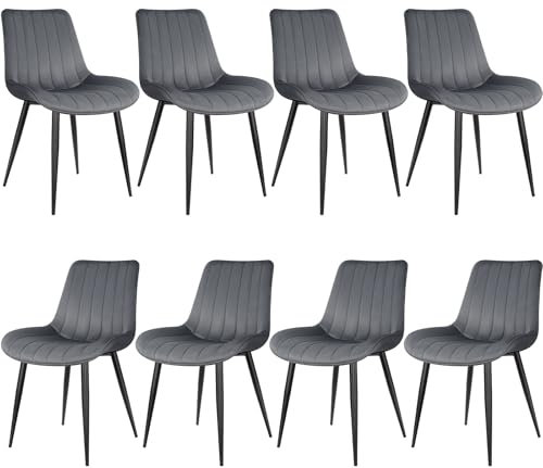 LEWE Esszimmerstühle, Stühle 8er Set, Samtstuhl Holland, Küchenstuhl, Komfort, Stabil, Einfach und Bequem, hautfreundlich, mit dickem Schaumstoff gepolstert - [Dunkelgrau]