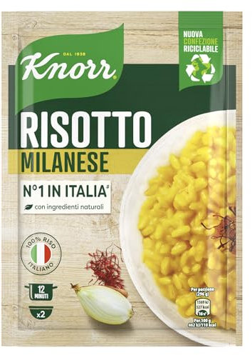 Knorr Risotto alla Milanese, Risotto Pronto con Ingredienti Naturali, 100% Riso Italiano e Chicci al Dente, Preparazione in Pentola o al Microonde, 175g, 2 Porzioni (Confezione da 6)