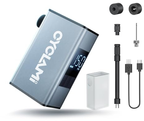 Mini Bomba de Bicicleta, CYCLAMI 150PSI Eléctrico de la Bicicleta con Manómetro Digital, Bomba portátil para Bicicleta con válvula Presta y Schrader para Bicicletas de Carretera Bike Montaña