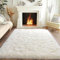 BSGIFT Teppich Wohnzimmer 140x200 Creme, Langflor Shaggy Hochflor Teppich Flauschig, Modern Wohnzimmerteppich Bettvorleger High-Pile Carpet rutschfest für Schlafzimmer Kinderzimmer