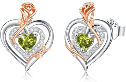 LAVUMO Ohrringe Silber 925, Hypoallergene Rosen Herz Ohrringe Damen,5A Zirkon Geburtsstein Schmuck Ideal Geschenke für Frauen Frau Mutter Weihnachten Valentinstag Geburtstag Muttertag Jubiläums