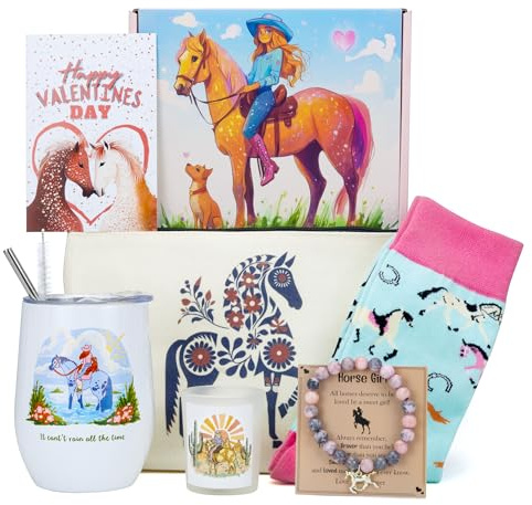 XUARU Geschenkset mit Pferdemotiv für Mädchen, 8 Stück, Tumbler-Socken, Make-up-Tasche, Geburtstags- und Valentinstagsgeschenk