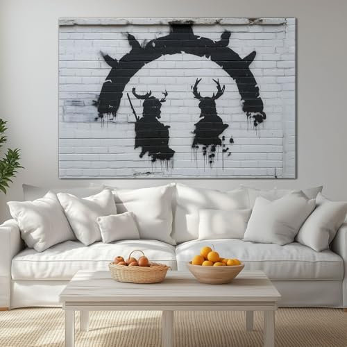 Peinture à l'huile Street Art Affiche Toile Art Mural Peinture, Tableau sur Toile Mur de Briques Blanches Style Graffiti pour Décoration de Salon Décoration d'intérieur 140 x 70 cm (L x l) Sans Cadre
