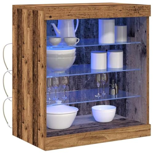 vidaXL LED-Sideboard Altholz 60,5 x 37 x 67 cm Holzwerkstoff | Rustikale Oberfläche gibt' 'nen coolen Akzent, Hat drei coole Glasregale, Aus massivem Altholz gemacht