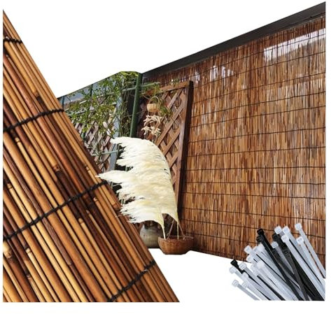 Rouleau de canisse en bambou imperméable pour clôtures décoratives - 1,2 m x 5 m et 1,5 m x 10 m - Idéal pour balcon, terrasse - Coupe-vent - Disponible en plusieurs tailles (55 x 650 cm)