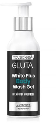 Novaclear Gluta White Plus Gel douche avec glutathion, extrait de réglisse, panthénol et vitamine E. Éclaircit et unifie le teint de la peau, réduit les taches brunes, l'éclat de la peau 200 ml