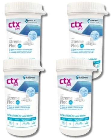 PISCIVAL | CTX-37 Xtreme Floc | Pack de 4 | Floculante y Coagulante en Tabletas de 20g | 5 tabletas por Cada Bote | Alta Eficacia | Mejora Filtración y Claridad del Agua | Uso NO Profesional