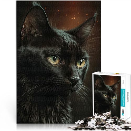 1000-Teile-Puzzle für Erwachsene Schöne Schwarze Katze Aus Karton ab 14 Jahren Spielzeug ganze Familie eignet。Größe：38x52cm/14.9x20.4Zoll