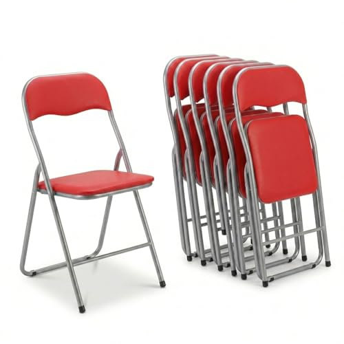 MAKA Set 6 Sedie Pieghevoli da Interno Apri e Chiudi, Imbottite su Schienale e Seduta, Chiusura Compatta 6 cm, Peso 3 kg, Sedie Richiudibili Salvaspazio Ideali per Casa e Ufficio (Rosso)