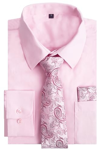Alizeal Ensemble chemise à manches longues et cravate pour homme - Tenue formelle décontractée pour le travail, le mariage - Ensemble chemise et cravate, Rose clair-marron, XXXL
