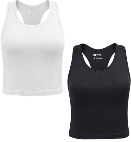 SPORME RUNNING 2/3/4er Damen Sport Tops mit integriertem BH Rippiertes Racerback Tank Top Nahtloser Atmungsaktiver Crop Top Camisole für Fitness, Yoga, Gym & Alltag