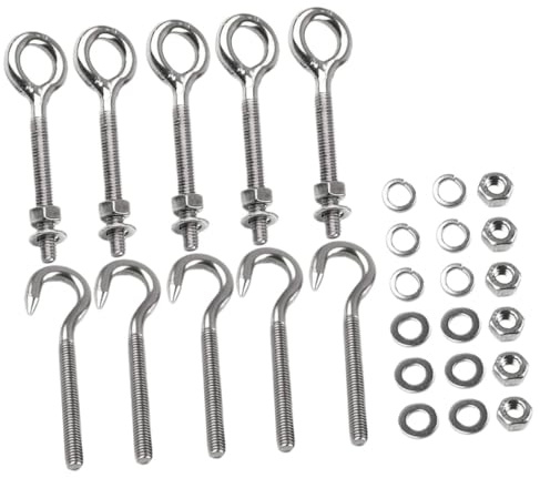HONMEET 10 set Ganci Vite in Acciaio Inox Bulloni Occhiello e Ganci ad Anello Resistenti per Appendere Luci Tende Catene e Oggetti Leggeri in Casa Cucina e Giardino