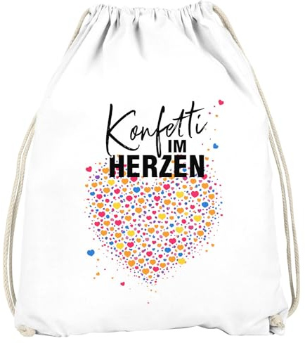 MoonWorks® Turnbeutel - Konfetti im Herzen - Accessoires Fasching Karneval Gadgets Spruch lustig Faschingsartikel Tasche Gymbag Weiss unisize