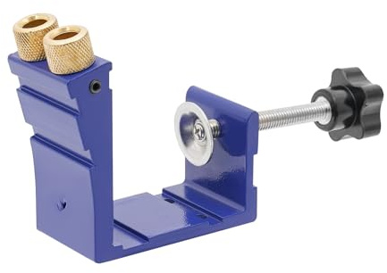 Pocket Hole Jig Set,15° Schrägloch Bohrschablone Möbelbau mit Tiefenanschlag & 9mm bohrer,Holzdübel Taschenloch Bohrschablone für Plattenstärken 1–55mm,Dübelhilfe Bohrlehre aus Aluminium (Blau)