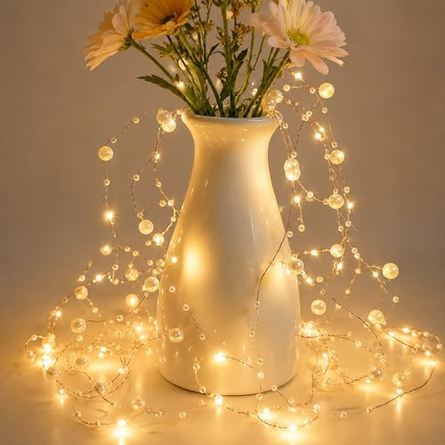 ZingBox Perlen Lichterkette, 2 M 20 LED Warmweiß, Batterie, Perlengirlanden | LED Warmweiß Perlen lichterketten für Hochzeit, Valentinstag, Weihnachten, Party Deko, Schlafzimmer