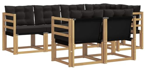 vidaXL Outdoor-Sofagarnitur mit Kissen 7 pcs Weiß und Schwarz, Moderner Outdoor-Sofa, strapazierfähige Gartenmöbel, Lounge für Terrasse, Komfortables Sitz-Set