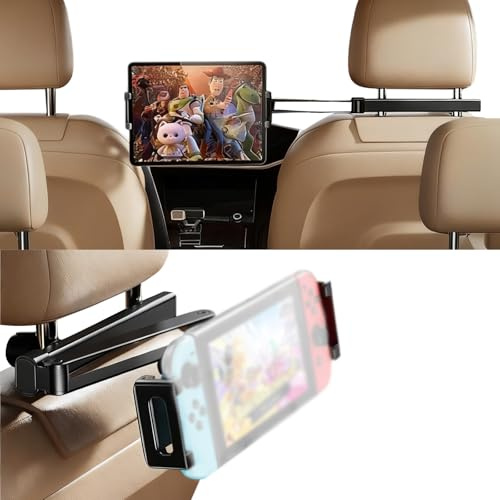 Dcceeo Soporte Tablet Coche, Universal Soporte para Tablet Coche Extensible Soporte Tablet Reposacabezas Coche para iPad Pro/Mini/Sumsung Tab/eReader/Switch/móviles/Otros 4,7-13 Pulgadas