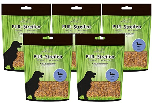 Schecker 5 x 100g Pur Streifen Ente - 100% Ente - getreidefreies Hundefutter - Sauber, leicht teilbar und wunderbar weich