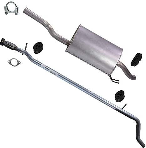 BESTPRICE Auspuff Schalldämpfer Set 1x Vorderrohr, 1x Endschalldämpfer, mit Montagematerial Kompatibel mit FIAT PUNTO (188_), PUNTO (188_)