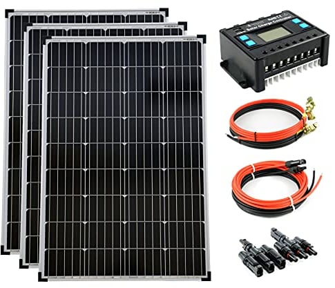 solartronics Komplettset 3x100 Watt Monokristallin 5-Busbars 20A Laderegler 12V / 24V Kabel Photovoltaik