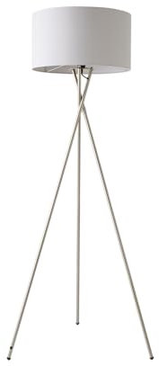 MiniSun | Modern Brushed Chrome Floor Lamp with a Pale Grey Shade | Floor Lamps & Torchieres, Home Décor & Improvement Essential | Includes 6W GLS Bulb [3000K Warm White]