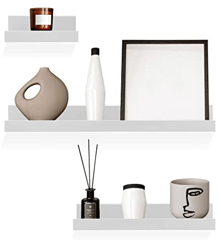 GEEZY Set of 3 Floating Wall Shelves Picture Ledge Display Rack Book Hanging Shelf (White)