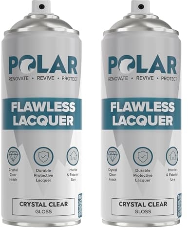 Polar Premium Clear Gloss Lacquer Spray, Gloss Finish, Pack of 2, 800ml (2X 400ml) Fast Drying Non Yellowing Sealer with Great Adhesion for Interior and Exterior Surfaces Including Automotive