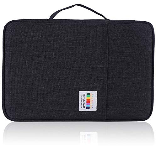 Shulaner 300 Slots Federmäppchen Coloured Pencil Case Hält 300 Bleistifte oder 200 Gelschreiber mit Reißverschluss Verschluss Nylon Pen Organizer mit große Kapazität - Schwarz