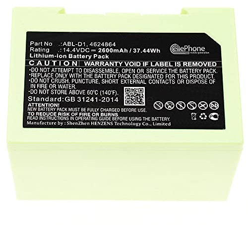 cellePhone Akku Li-Ion kompatibel mit iRobot Roomba 5150 7550 e5 e5150 e5152 e5154 e5158 e6 e6198 i7 i7+ i7158 i7550 i7558 (Ersatz für ABL-D1) - 2600mAh / 14,4V
