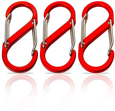 S Karabiner Klein - Schlüsselanhänger Mit Doppelöffnung - Mini Karabinerhaken Set - Carabiner - 3 Stück Rot (66 x 30 mm)