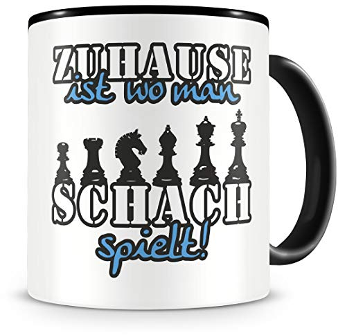 Samunshi® Schach Tasse mit Spruch Zuhause ist Schach Geschenk für Schach Fans Kaffeetasse groß Lustige Tassen zum Geburtstag schwarz 300ml