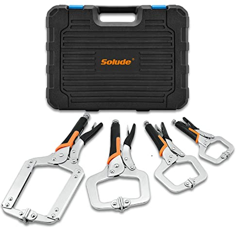C-Clamp Locking Pliers Set,6-Inch,9-Inch,11-Inch,14-Inch,4 Piece Vise Grip Face Clamp for Woodworking,Welding and Pocket Hole Joinery with Plastic Storage Box