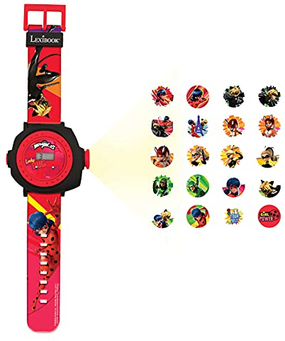 LEXIBOOK Miraculous Ladybug Cat Noir, Adjustable Projection Watch Digital Screen with 20 Images, Red/Black, DMW050MI