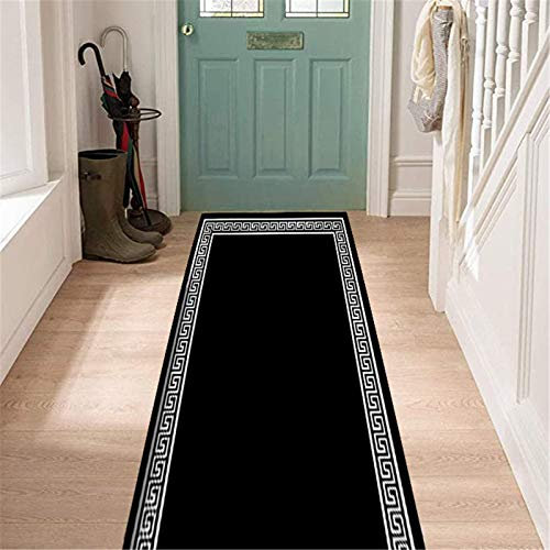 JLCP Schwarze Halle Teppichläufer, rutschfest Lange Schmale Teppich Läufer Für Flur/Küche/Treppe Weich Waschbar Eingang Fußmatten, Benutzerdefinierte Länge,50x150cm