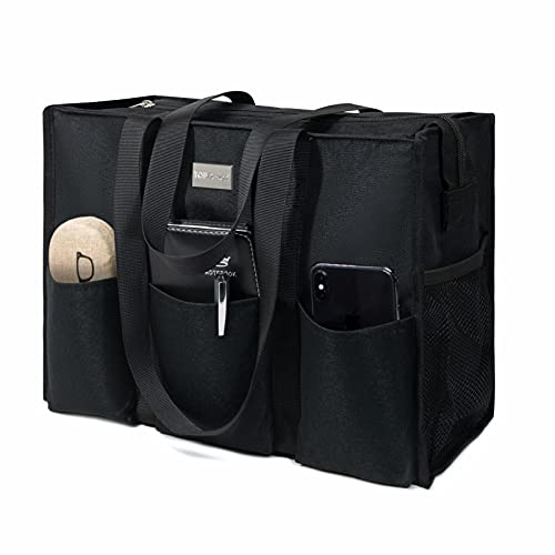 TOPDesign Utility Water Resistant Tote Bag with 13 Exterior & Interior Pockets, Top Zipper Closure & Thick Bottom Support, for Working Women, Teachers, Nurses, Accountants (Black)