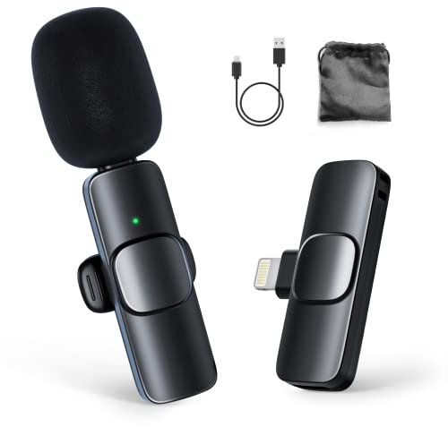 Moman Wireless Lavalier Microphone 【Lightning】, CP1(A) 2.4G Wireless Lapel Mic with 1 TX & RX Plug and Play for Smartphone iPhone 13 12 11 x xs 8, iPad, Wireless-Lavalier-Microphone-Smartphone-iPhone