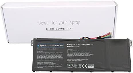 IPC-Computer Akku AC14B8K (15,2V / 2100mAh) kompatibel zu Acer Aspire E5-575TG, Swift 3 (SF314-51), Spin 1 (SP111-31), TravelMate P2 X3 (X349-M), P4 (P459-M) - KT.00405.005 mit 32Wh