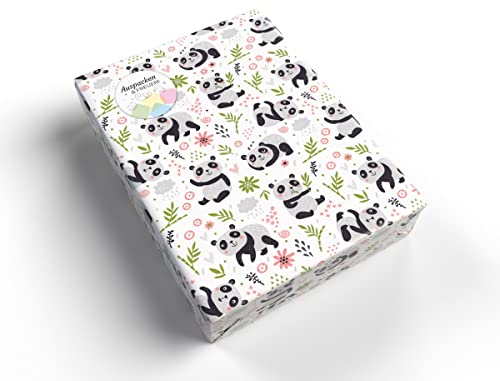 Geschenkpapier für Kinder Mädchen Junge Panda Tiere Geschenkpapier für kleine Geschenke für Geburtstag Weihnachten (5 Bögen + 5 Aufkleber Geschenke + 18 Verschlusspunkte)