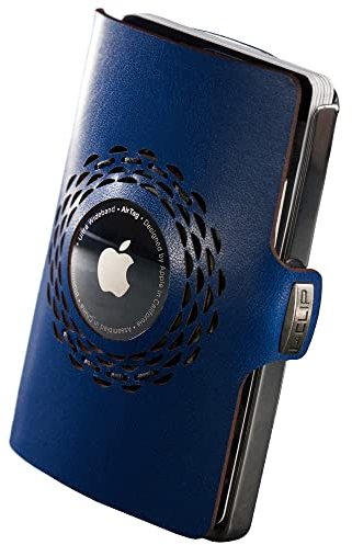 I-CLIP Edelstahl für Apple AirTag mit austauschbarer Geldklammer - Portemonnaie - Slim Wallet - Geldbörse kompatibel für Apple AirTag - Stahl poliert Blau