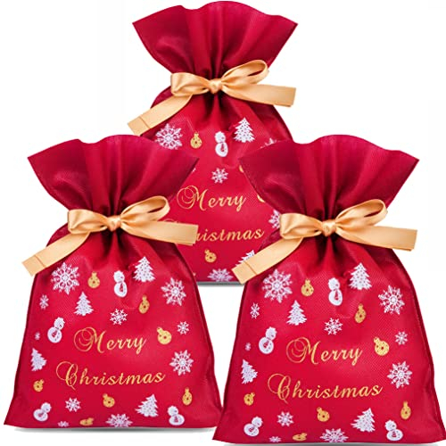 SAKETOS | 3 St. Weihnachtstüte Geschenkbeutel, Weihnachten Geschenk Beutel mit Kordelzug I 20 x 30 cm – Rot